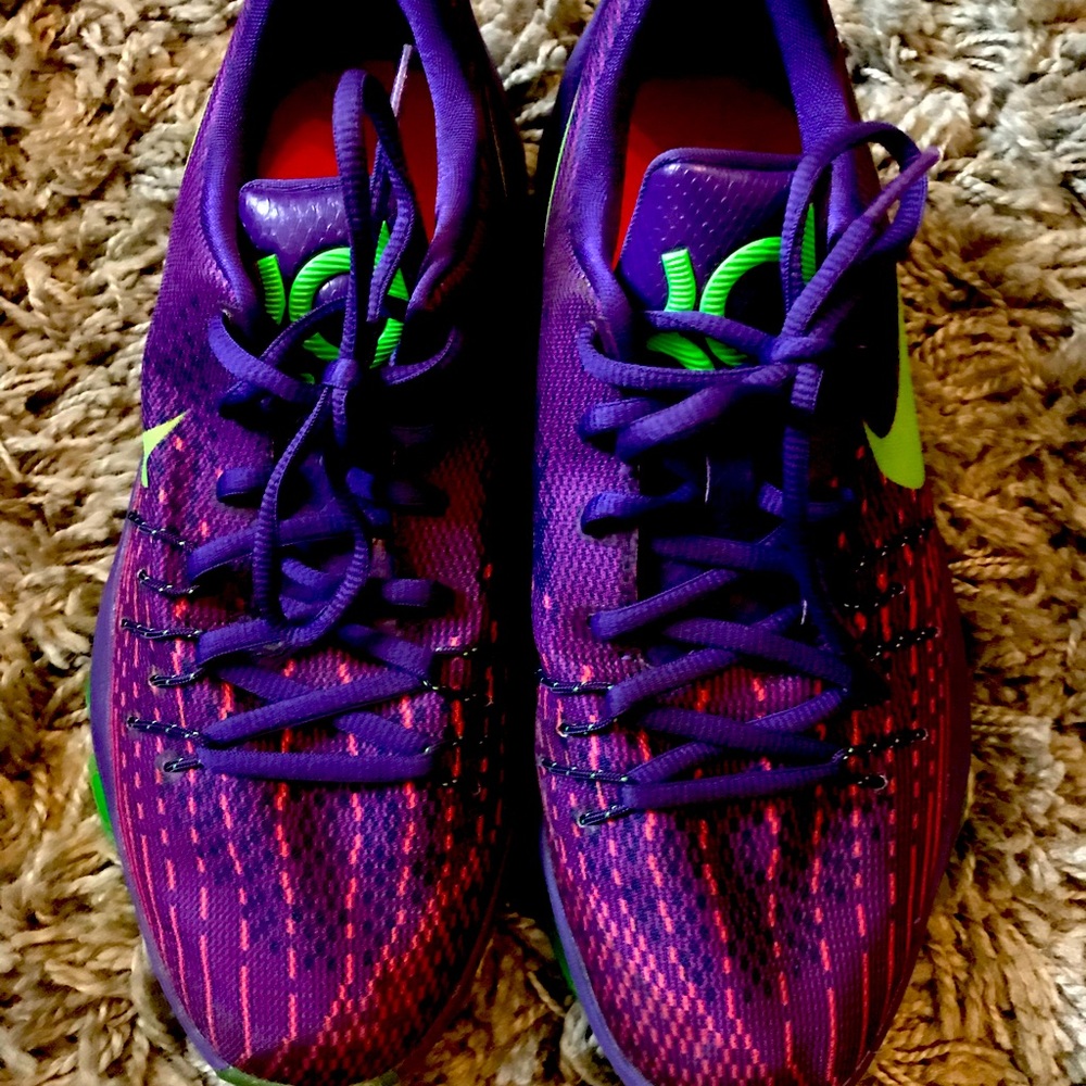 Nike Boys KD 8 Purple Green Basketball Shoes 6.5Y